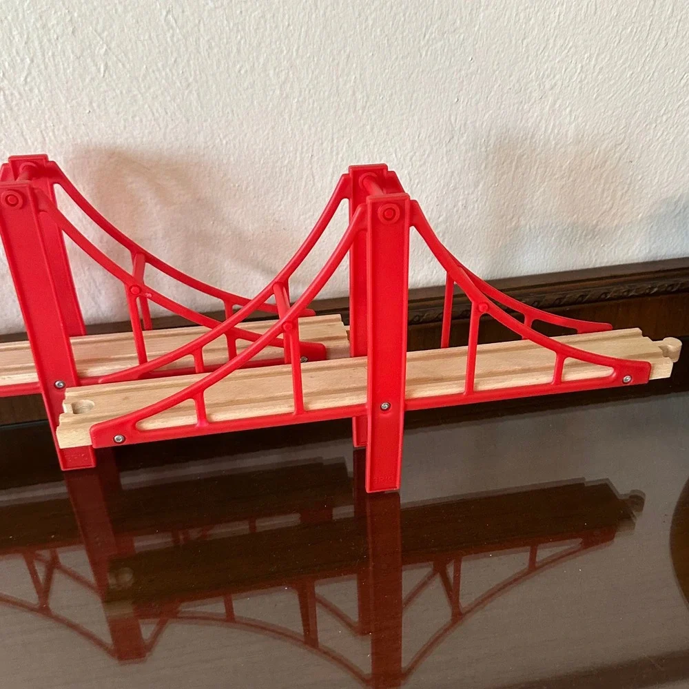 Vintage 1990s BRIO Sydney Bridge Set 33372 Red Double Span Wooden Train Tracks